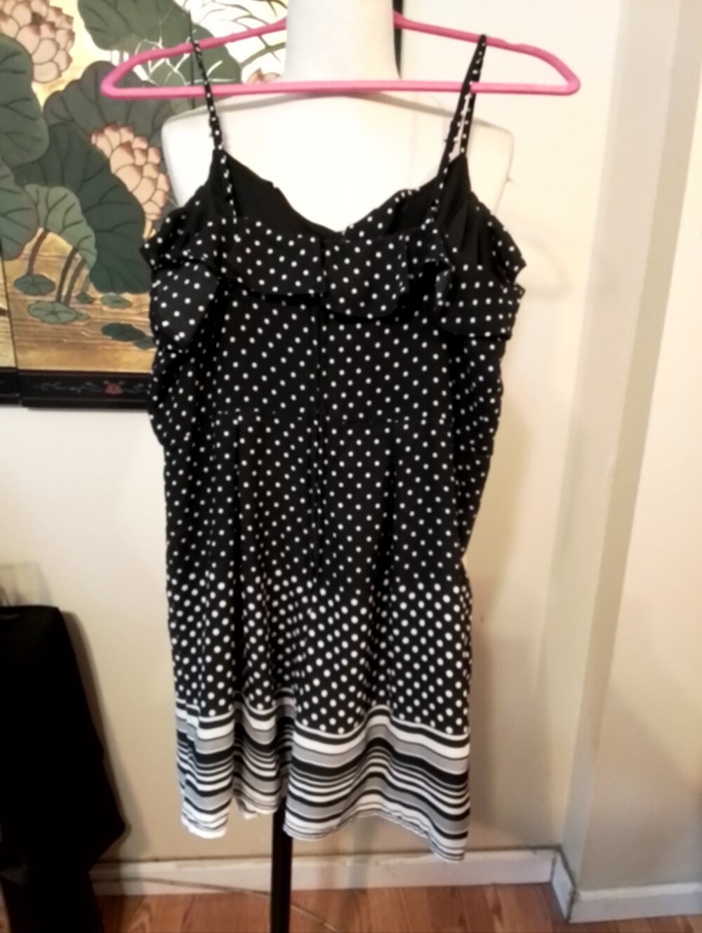 Blue Rain Black & White Polka Dot Ruffle Romper Size M Preowned
